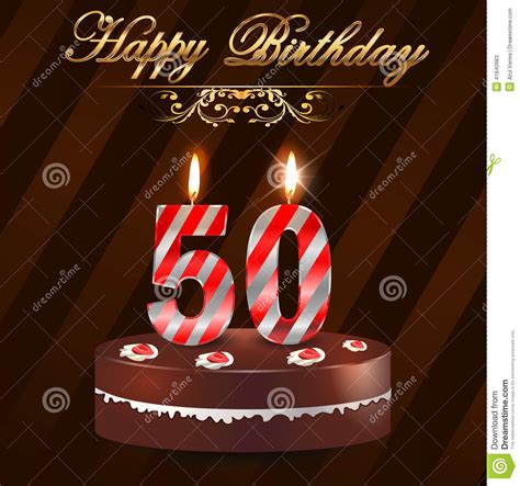 Tarjeta Del Feliz Cumpleaños De 50 Años Con La Torta Y Las Velas 50o
