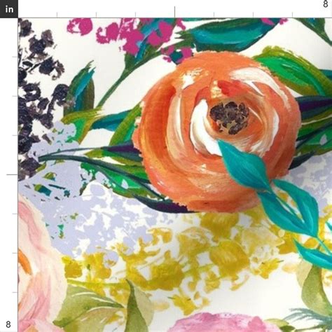 Bold Watercolor Floral Fabric Autumn Blooms Extra Large Etsy