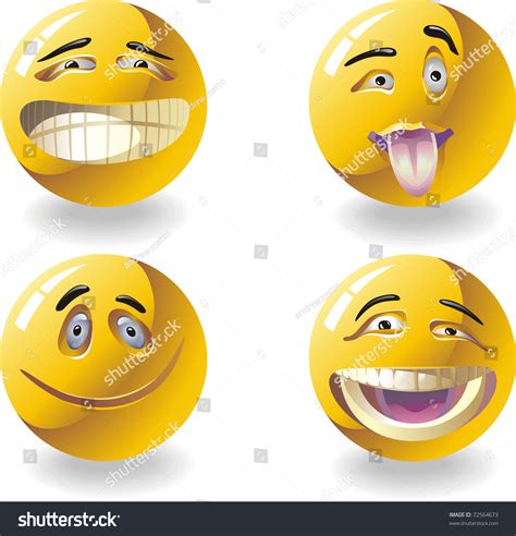 Four Smiley Faces Expressing Different Emotions Stock Vector