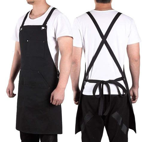 Hot Sale Canvas Work Apron With Tool Pockets Cross Back Straps