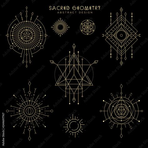 Vector Sacred Geometry Illustration Set Mystical Celestial Symbols