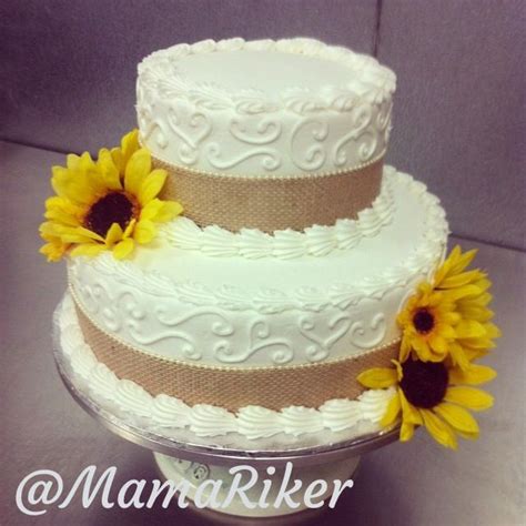 Two Tier Buttercream Wedding Cake Burlap Ribbon Lined