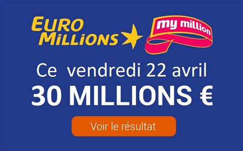 Une seconde pour faire basculer votre vie dans un monde où le tirage de l'euromillions concerne des millions de personnes dans toute l'union européenne. Résultat Euromillions My Million : tirage vendredi 22 ...