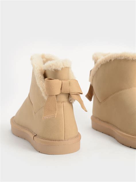 camel girls fur trimmed slip on ankle boots charles and keith us