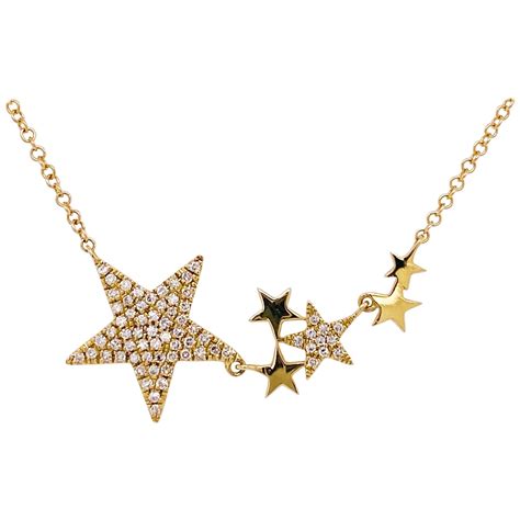 Diamond Star Necklace 14 Karat Yellow Gold Pave Diamond Flexible Star