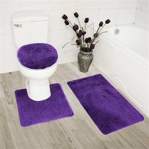 3 Pc 7 Geometric Purple High Quality Jacquard Bathroom Bath Rug Set