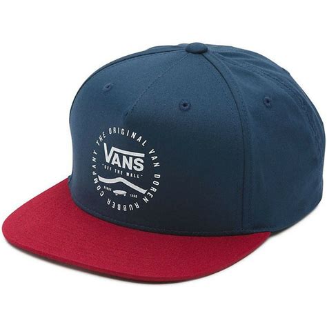 Vans Flat Brim Side Stripe Navy Blue Snapback Cap With Red Visor