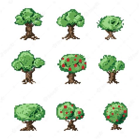 Premium Vector Pixel Art Trees Set