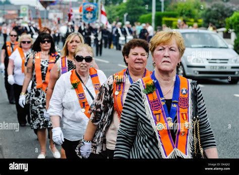 Orangewomen Walking On The Road During The 12th July Orange Order