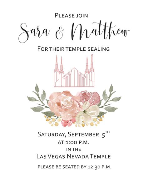 Lds Temple Wedding Invitation Blush Neutral Rose Floral Etsy