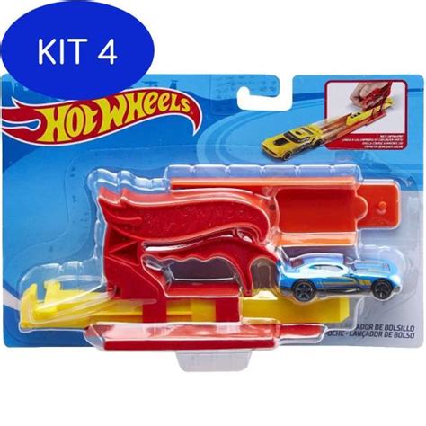 kit 4 brinquedo hot wheels lançador com carrinho vermelho mattel lançadores de carros