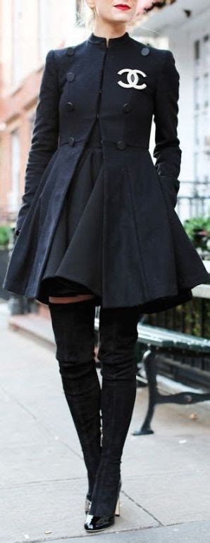 Chic Winter Look Black Coco Chanel Dress Coat With Over