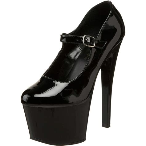 Pleaser 7 Inch Sexy High Heel Mary Jane Shoe Black Platform Shoes