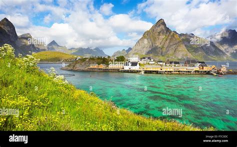 Lofoten Islands Spring Landscape Moskenes Norway Stock Photo