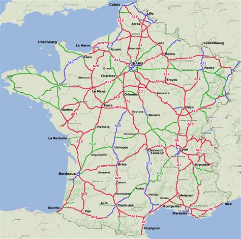 A Route Map Of France With Motorways And Main Roads About