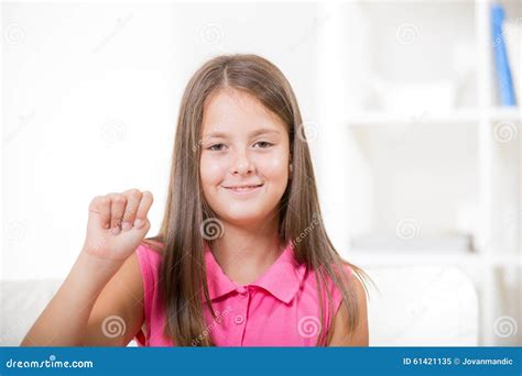 Smiling Deaf Girl Using Sign Language Stock Image Image Of Happy
