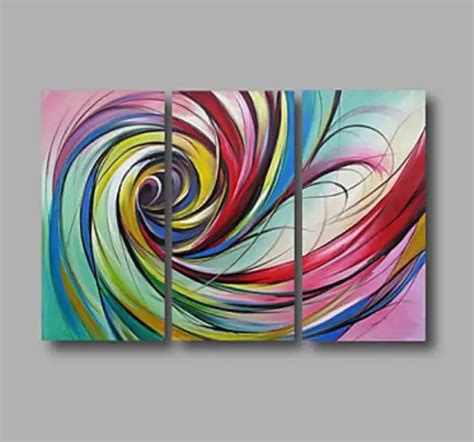 3 Panel Hand Painted Modern Abstract Swirl Ribbon Oil Paintings On