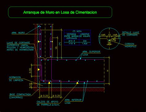 Arranque de muro en losa de cimentacion (73.7 KB) | Bibliocad