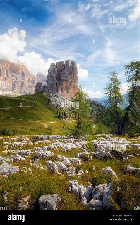 Cinque Torri Ampezzo Dolomites In The Foreground The Main Tower And