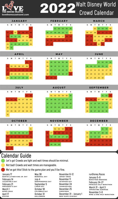 Walt Disney World Crowd Calendar 2024 Printable With Holidays Koral Miguela