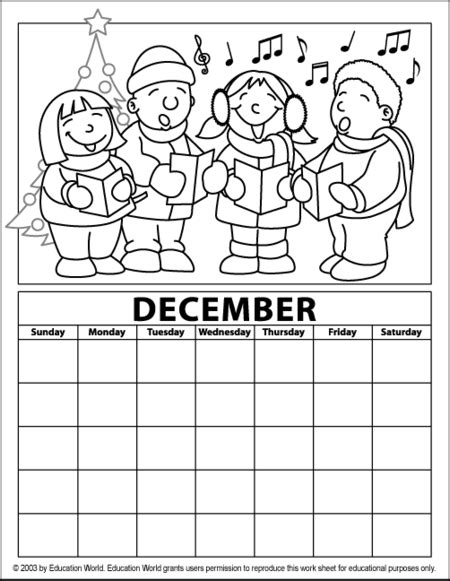 December Coloring Calendar Education World