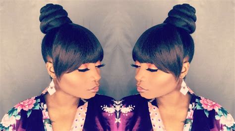 Chinese Bun And Bangs Hairstyle With Weave