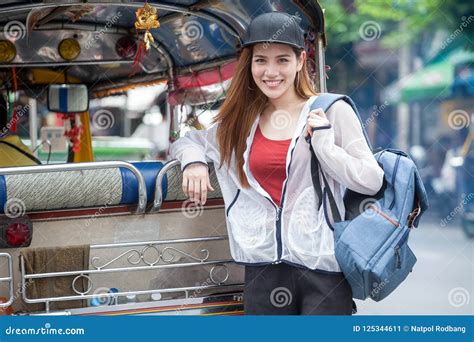 Portrait Of Beautiful Young Asian Women Tourist Traveler Smiling Stock