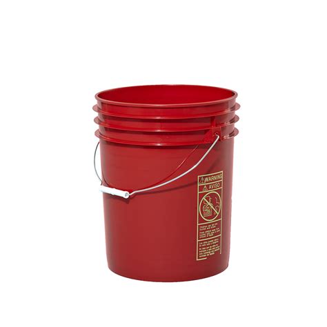5 Gallon Red Plastic Round Open Head Pail w/Metal Bail, FDA Approved ...
