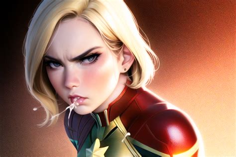 rule 34 ai generated angry angry eyes blonde hair blue eyes brie larson captain marvel carol