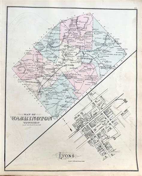 Washington Township Map Original 1876 Berks County Pennsylvania Atlas