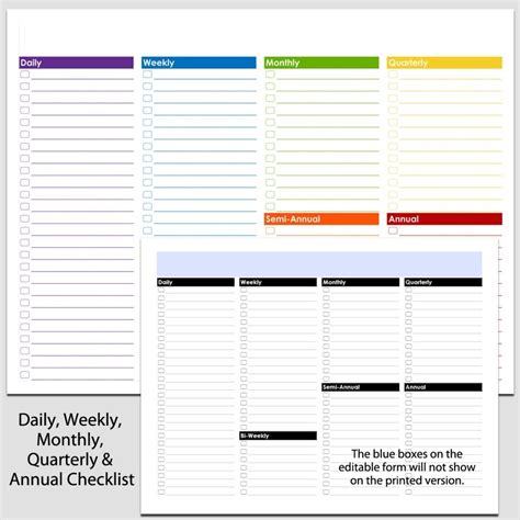 Daily Weekly Monthly Checklist Template