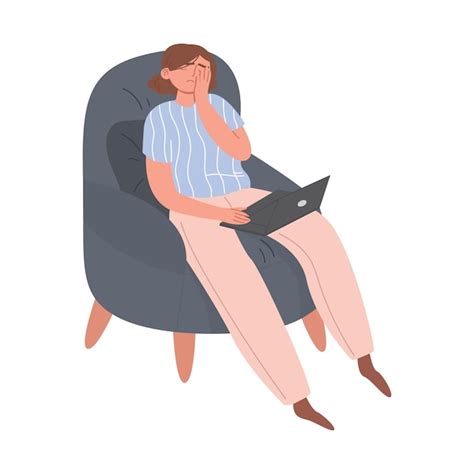premium vector a tired girl at a laptop in a chair fatigue from work an exhausted woman wants