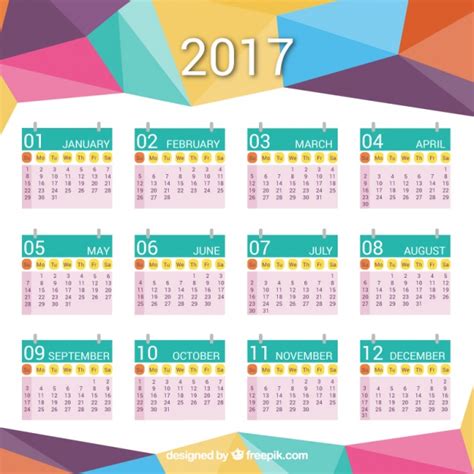 Premium Vector Colorful Calendar Of 2017 In Polygonal Design
