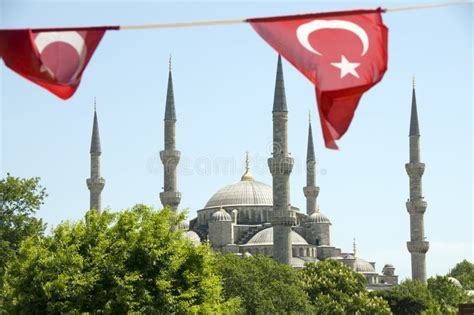 Blue Mosque With Turkish Flags Istanbul Stock Photo Image Of Outdoor