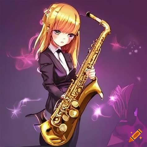 Anime Girl Playing Saxophone