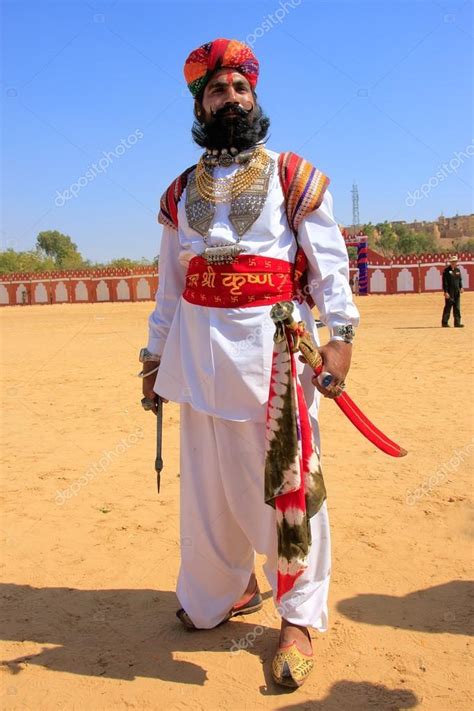 Indian Man In Traditional Dress Taking Part In Mr Desert Competi