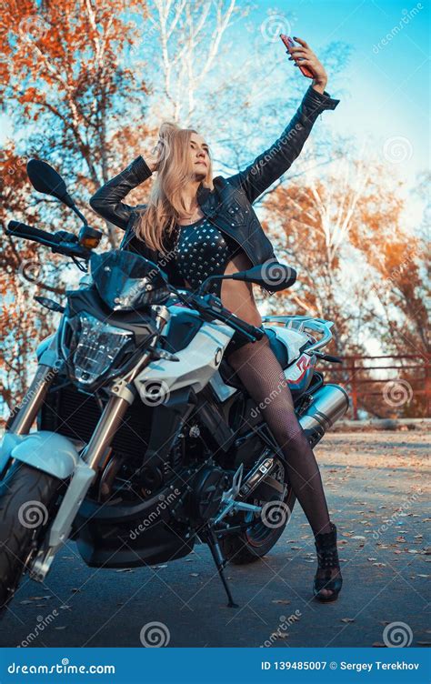 The Girl On A Motorcycle Stock Image Image Of Caucasian