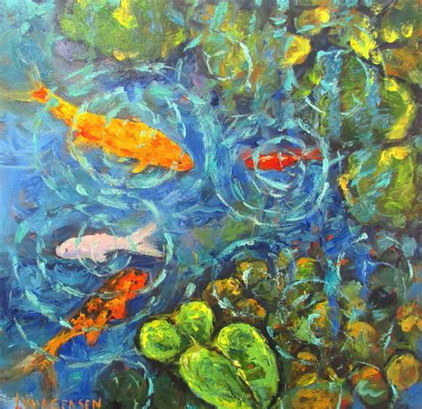 Medium Original Impressionist Painting Oil On Other Koi Pond