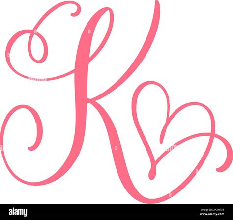Vector Vintage Floral Monogram Letter K Calligraphy Element Heart Logo