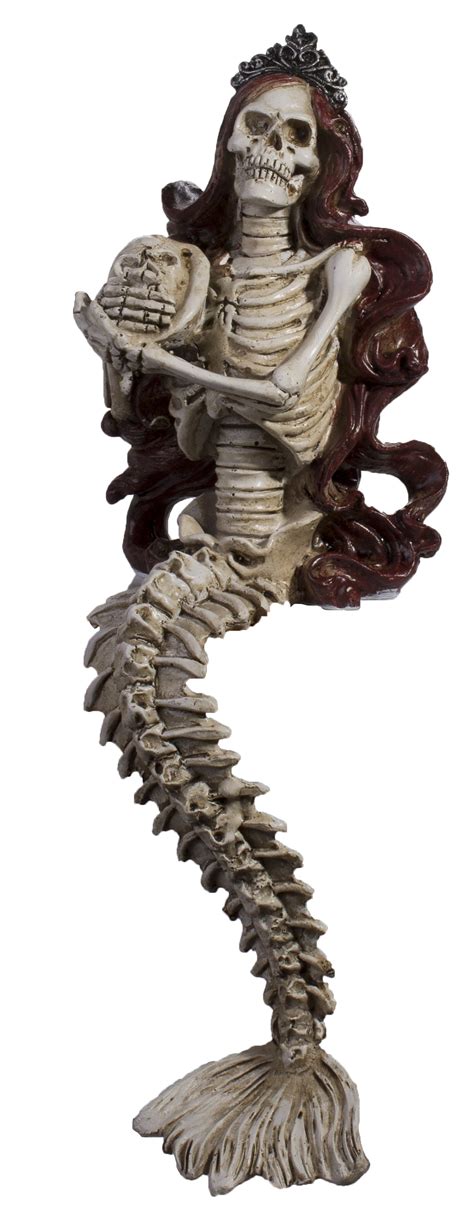Halloween Decoration 11 Inch Skeleton Mermaid Holding Skull Shelf