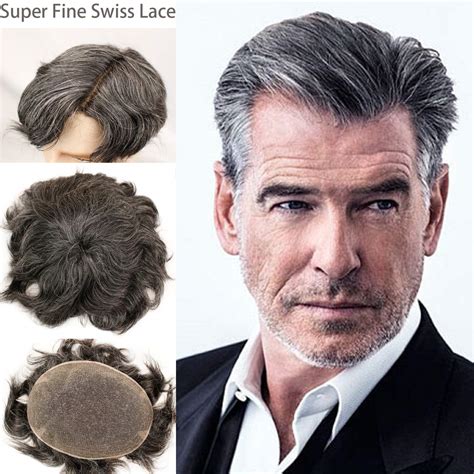 Grey Hairpiece 20 Black Human Hair 80 Grey French Lace Freestyle 8x10