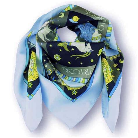 French Silk Scarves Astrology Blue 36x36 Anne Touraine Paris™ Scarves And Foulards
