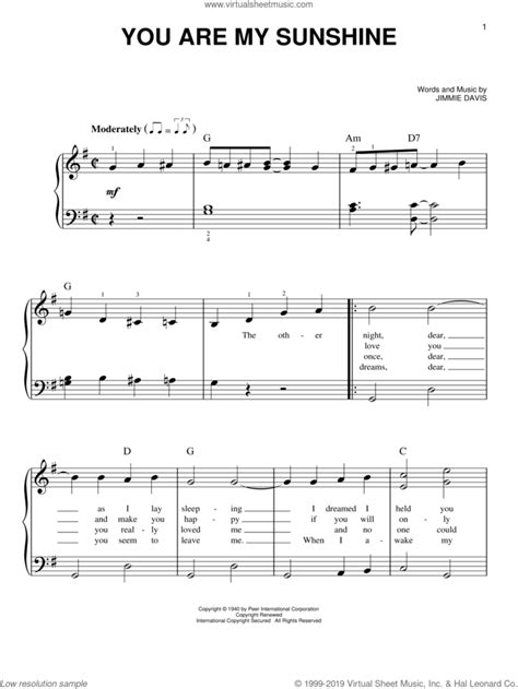 Traditional You Are My Sunshine Sheet Music In C Major Transposable Download Print Sku