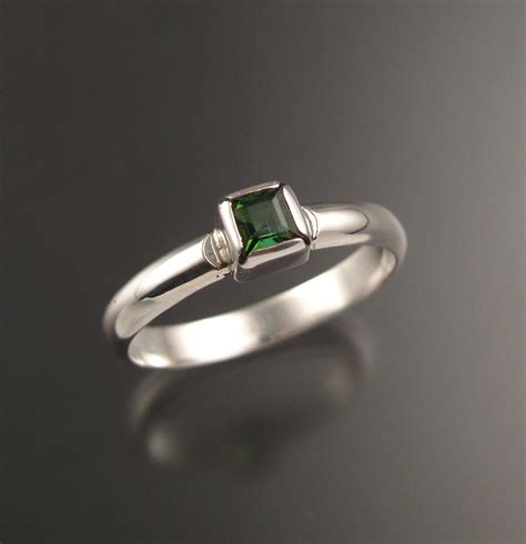Green Tourmaline Ring Sterling Silver Made To Order In Your Size