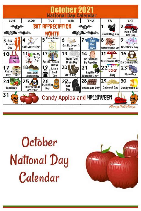 October National Day Calendar 2021 Free Printable Calendars