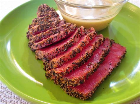 Sep 16, 2019 · just marinate the tuna in a mixture of soy sauce, oil, salt, and pepper (with some cayenne for some heat, if you want) preferably for at least ten minutes, or overnight. Seared Salt and Pepper Ahi Tuna - Poor Man's Gourmet Kitchen