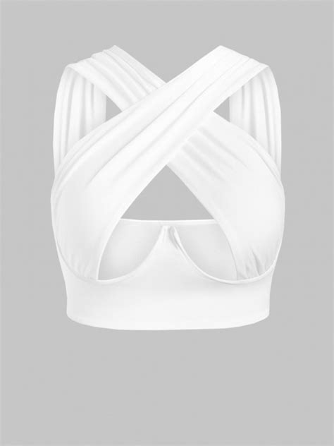 Crossover Cutout Underwire Crop Top In White Zaful 2023