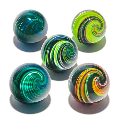 Set Of Five Onion Skin Marbles By Michael Trimpol And Monique