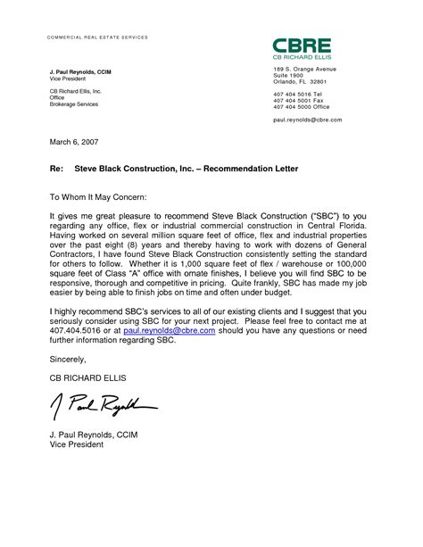 professional recommendation letter examples letters