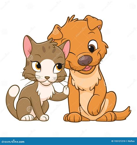 Cartoon Cute Cat And Dog Stock Vector Illustration Of Cheerful 155121210